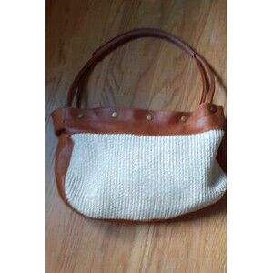 Furla woven off white bag with leather trim handbag designer purse straw raffia